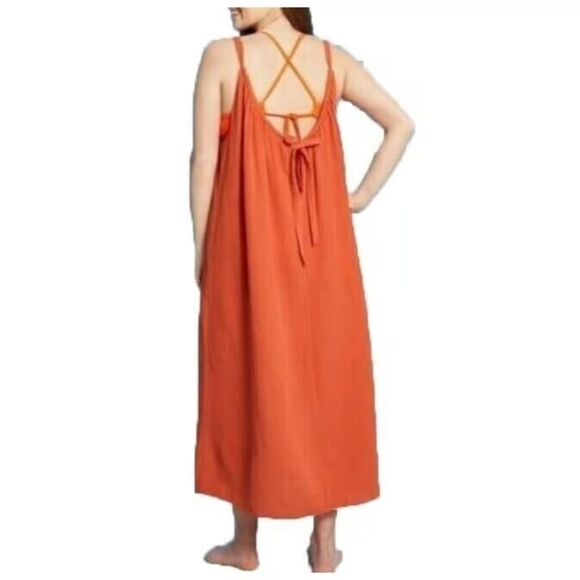 Kona Sol - Women's Midi Cover up Dress  rust pumpkin orange SIZE L-XL ( 12-18) - Picture 4 of 9
